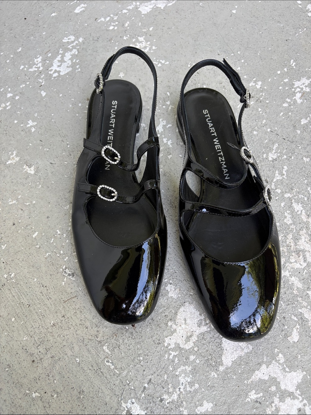 Stuart Weissman Claris MJ patent leather flat sling backs